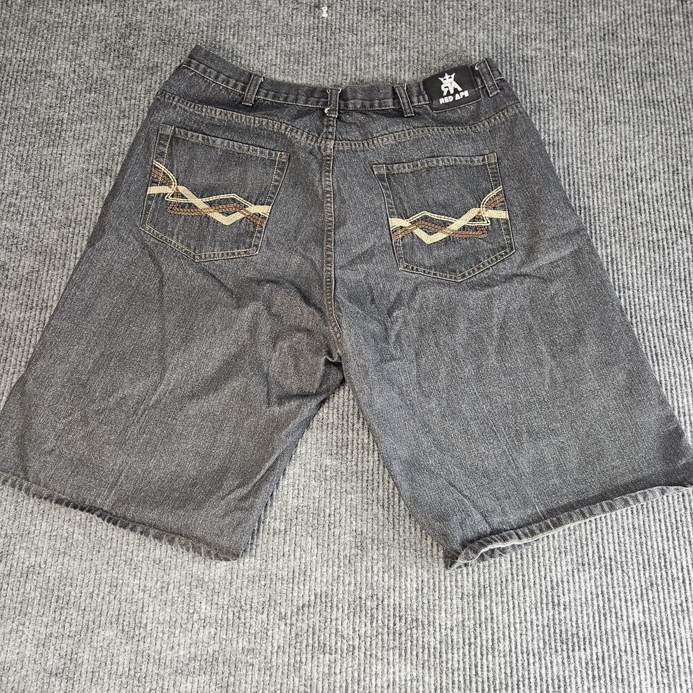 Red Ape‎ Shorts Mens 44 Gray Denim Long Jean Shorts Embroidered Pockets